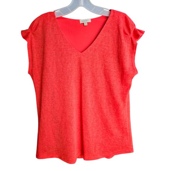 💥$5 ADD ON - Laura Red Flowy V-Neck T-Shirt With Built-In Tank top Size S - Picture 1 of 13